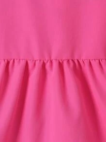 SHEIN Young Girl Raglan Sleeve Double Breasted Teddy Lined Coat - Hot Pink - View 6