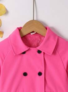 SHEIN Young Girl Raglan Sleeve Double Breasted Teddy Lined Coat - Hot Pink - View 7