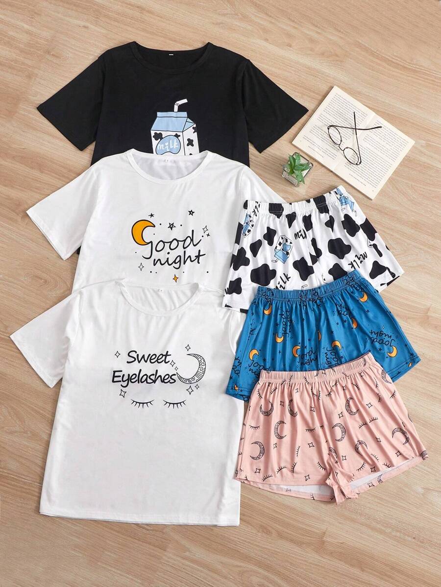3sets Cartoon Graphic PJ Set / Pajama Set - Multicolor - View 1