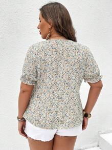 SHEIN Franclia Hơn In hoa Ditsy Nút phía trước Áo sơ mi Peplum - Nhiều màu - Xem 2