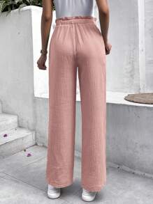 SHEIN Frenchy 紙袋腰直筒褲 - 藕粉色 - 查看 2