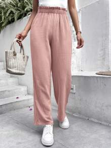 SHEIN Frenchy 紙袋腰直筒褲 - 藕粉色 - 查看 3