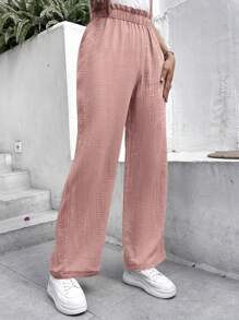 SHEIN Frenchy 紙袋腰直筒褲 - 藕粉色 - 查看 4