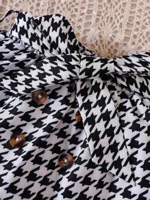 女嬰荷葉邊T恤&千鳥格印花半身裙 - 黑與白 - 查看 6