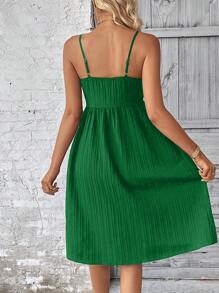 SHEIN VCAY 雙口袋前紐扣吊帶連衣裙 - 綠色 - 查看 2