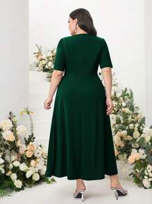 Modelyn Plus Surplice Neck Pleated Panel Wrap Front Dress Long Evening Dresses