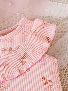 女嬰印花荷葉邊背心上衣和緊身打底褲 - 粉色 - 查看 4