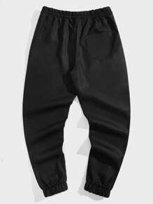 ROMWE MEN Men Slogan & Dragon Graphic Drawstring Waist Pants - Black - View 2