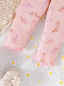 女嬰印花荷葉邊背心上衣和緊身打底褲 - 粉色 - 查看 7