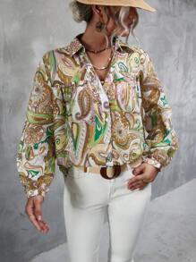 SHEIN Clasi 佩斯利印花前紐扣襯衫 - 彩色 - 查看 1