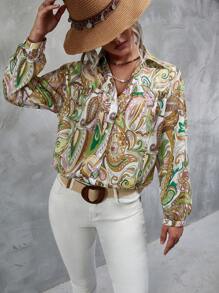 SHEIN Clasi 佩斯利印花前紐扣襯衫 - 彩色 - 查看 3