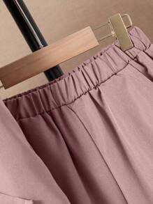 SHEIN Tween Boy Striped Print Shirt & Shorts Without Tee - Dusty Pink - View 3