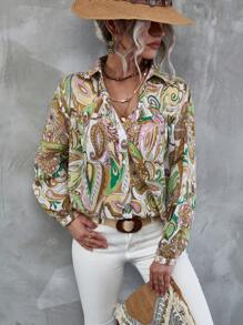 SHEIN Clasi 佩斯利印花前紐扣襯衫 - 彩色 - 查看 5