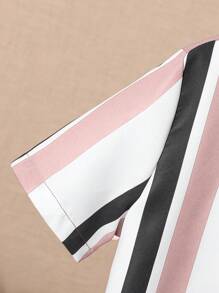 SHEIN Tween Boy Striped Print Shirt & Shorts Without Tee - Dusty Pink - View 4