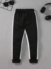SHEIN 男小童拼接側邊接縫前打結長褲 - 黑色 - 查看 2