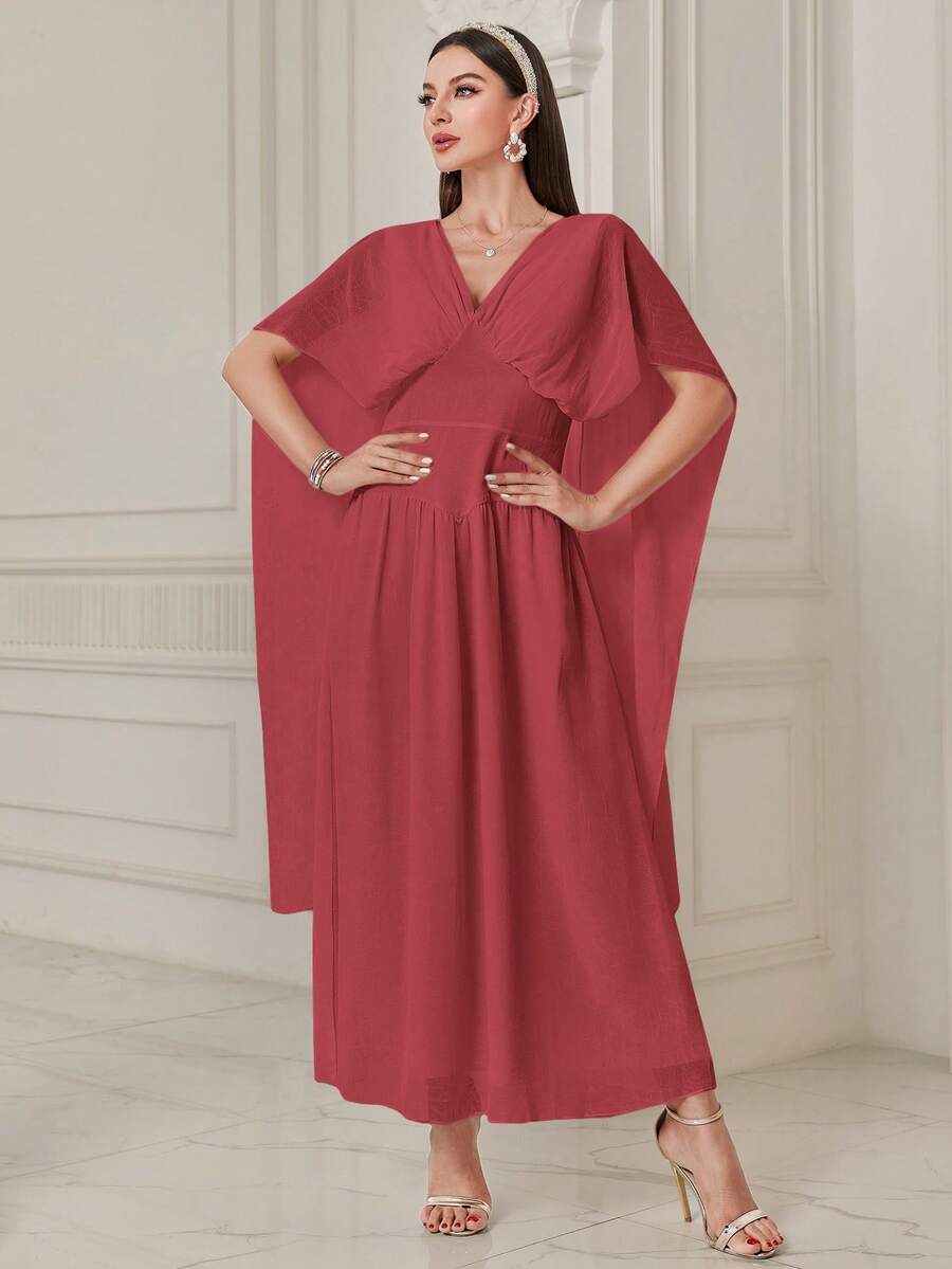 Modelyn Chất rắn tay cánh Đầm - Màu đỏ tím - Xem 1