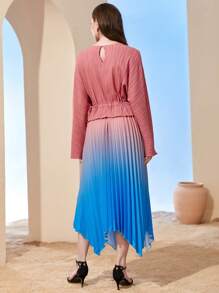 Modelyn Ombre Pleated Hem Dress Long Evening Dresses Fall Cloth For Women - Multicolor - View 2