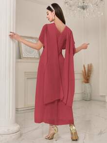 Modelyn Chất rắn tay cánh Đầm - Màu đỏ tím - Xem 2