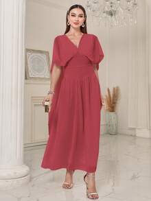 Modelyn Chất rắn tay cánh Đầm - Màu đỏ tím - Xem 4