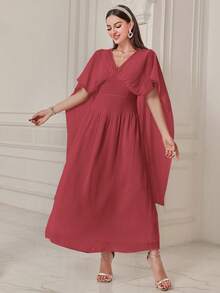 Modelyn Chất rắn tay cánh Đầm - Màu đỏ tím - Xem 6