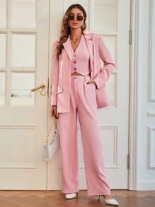 Aveloria Blazer chaleco unicolor & Blazer con hombrera & Pantalones de pierna ancha ropa de trabajo