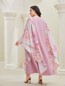 Al Najma Plus Marble Print Batwing Sleeve Abaya Dress - Pink - View 2
