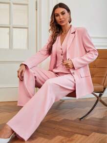 Aveloria Blazer chaleco unicolor & Blazer con hombrera & Pantalones de pierna ancha ropa de trabajo