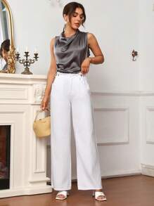 SHEIN Frenchy 素色毛邊緣細節牛仔褲 - 白色 - 查看 5