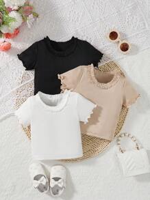 Baby Girl 3pcs Frill Trim Tee - Multicolor - View 1