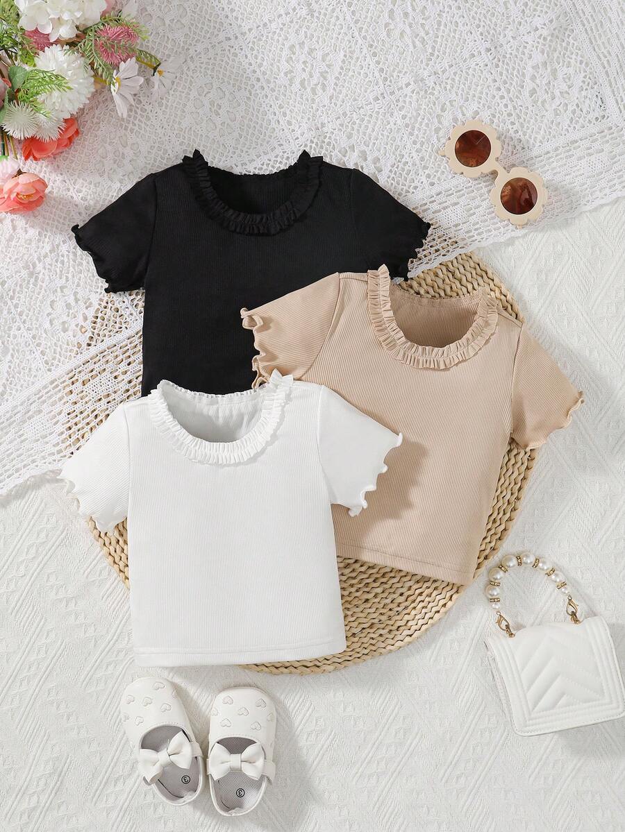 Baby Girl 3pcs Frill Trim Tee - Multicolor - View 1