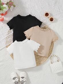 Baby Girl 3pcs Frill Trim Tee - Multicolor - View 2