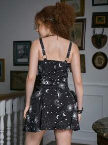 ROMWE Academia 太陽月亮圖案繫帶吊帶洋裝