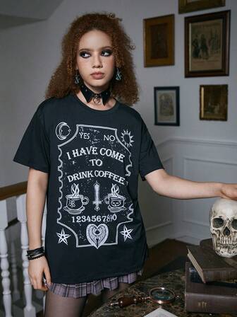 Academia Camiseta de hombros caídos con estampado de slogan