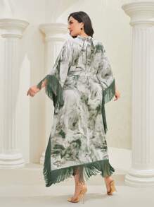 Al Najma 大碼大理石圖案流蘇邊繫腰帶洋裝 - 彩色 - 查看 2