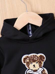 女嬰熊貼布連帽衫和運動褲 - 黑色 - 查看 4