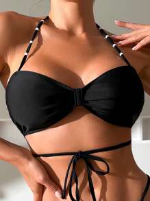 Top bikini halter unicolor - Negro - Ver 3