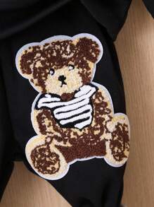 女嬰熊貼布連帽衫和運動褲 - 黑色 - 查看 6