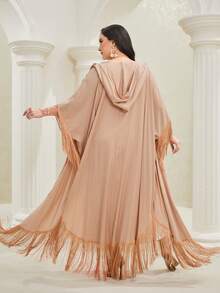 Al Najma Plus Fringe Trim Batwing Sleeve Abaya - Pink - View 2