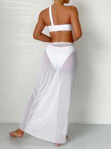 SHEIN Swim Summer Beach Ring Linked One Shoulder Bikini Set With Beach Skirt - White - View 2