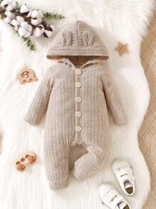 Baby Boy 3D Ear Design Button Front Hooded Jumpsuit