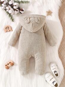 Baby Boy 3D Ear Design Button Front Hooded Jumpsuit