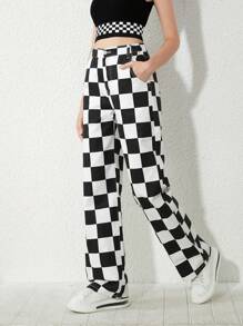 Teen Girl Checker Print Jeans - Black and White - View 4