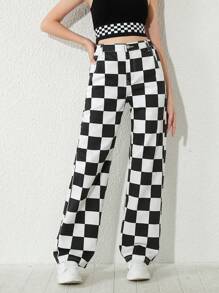 Teen Girl Checker Print Jeans - Black and White - View 5