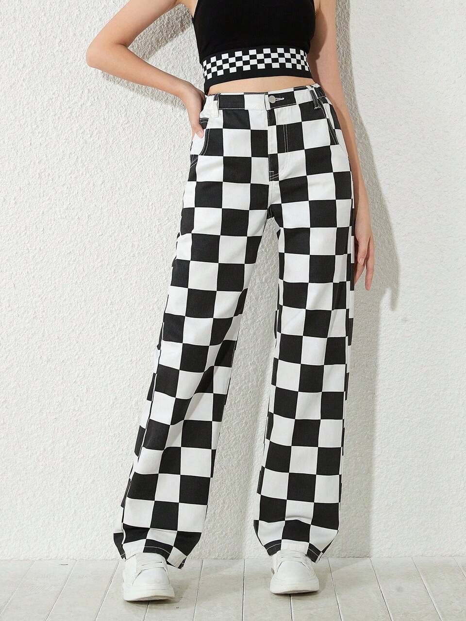 Teen Girl Checker Print Jeans