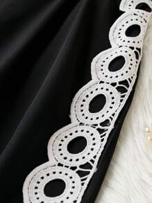 Calvaya Plus Guipure Lace Trim Zip Fly Shorts - Black - View 4