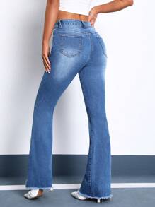 SHEIN ICON Rách Raw Hem Quần ống loe - Rửa trung bình - Xem 3