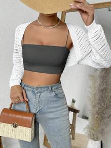 SHEIN Privé 1 件镂空针织开衫（不含抹胸） - 白色 - 查看 3