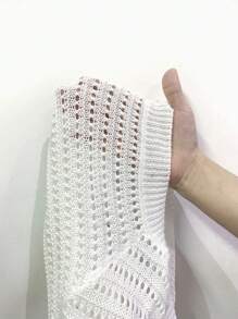 SHEIN Privé 1 件镂空针织开衫（不含抹胸） - 白色 - 查看 7