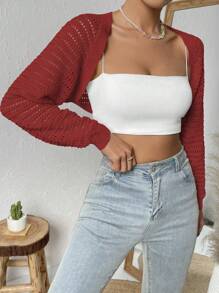 Chiquease Solid Open Front Crop Bolero Shrug Cardigan - Red - View 6