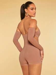 SHEIN BAE Off Shoulder Cut Out Waist Unitard Romper - Dusty Pink - View 2